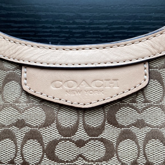 Coach Signature Devin Shoulder Bag - Brown with Blue and Yellow Stripe - Picture 2 of 9